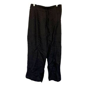 Embellish Black Linen Wide Leg Pants L New With Tags Elastic Waist Relaxed Fit